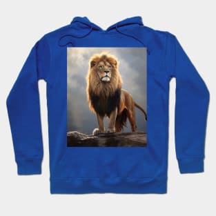 Majestic Grandeur: The Hyperrealistic Oil Painting of an Amazing Zoo Lion Hoodie